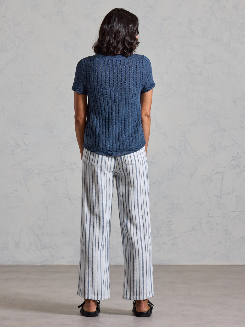 Agni Cotton Linen Knit Top Navy