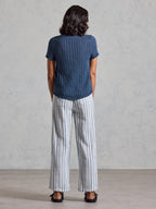 Agni Cotton Linen Knit Top Navy
