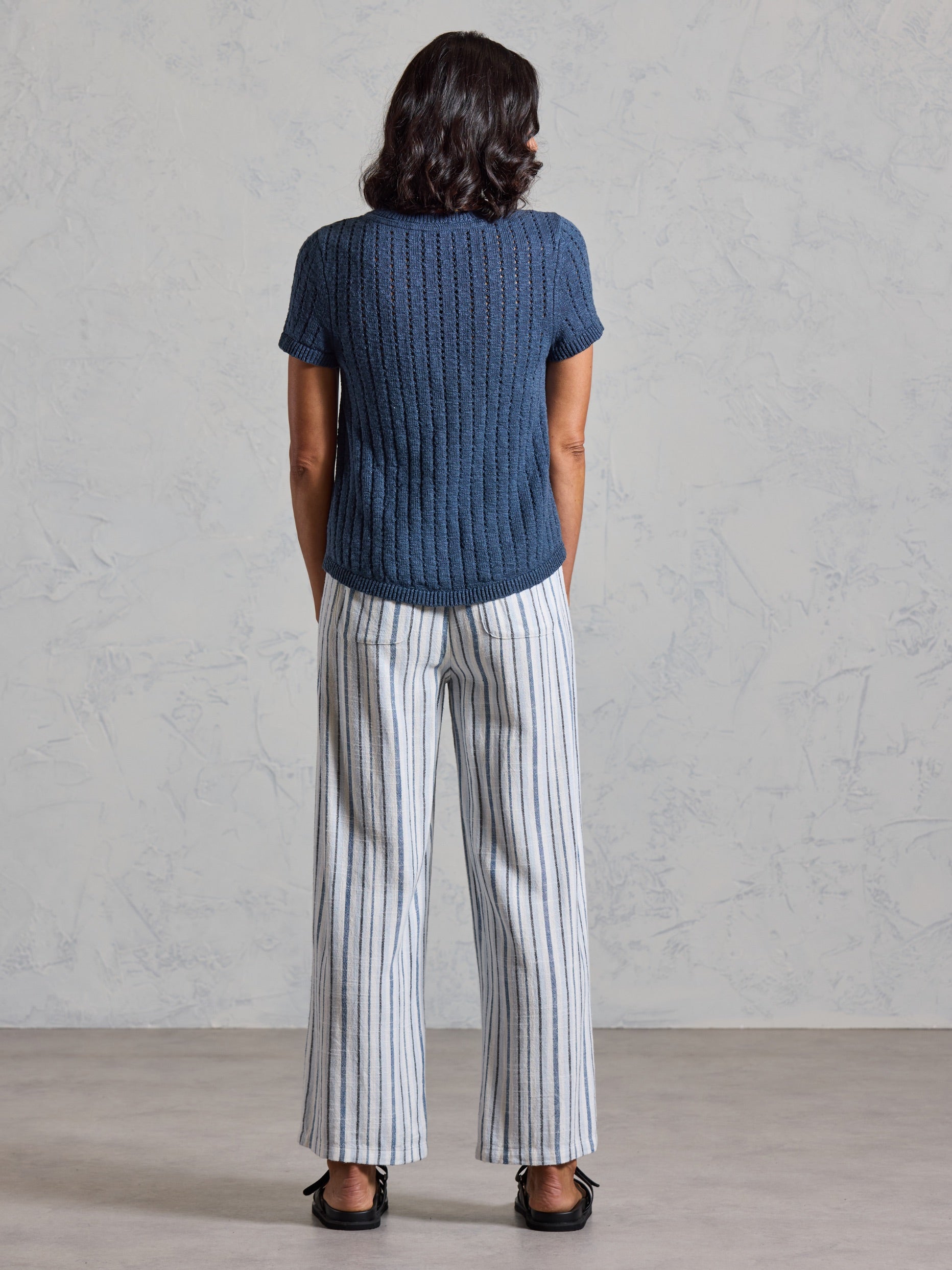 Agni Cotton Linen Knit Top Navy