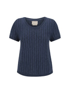 Agni Cotton Linen Knit Top Navy