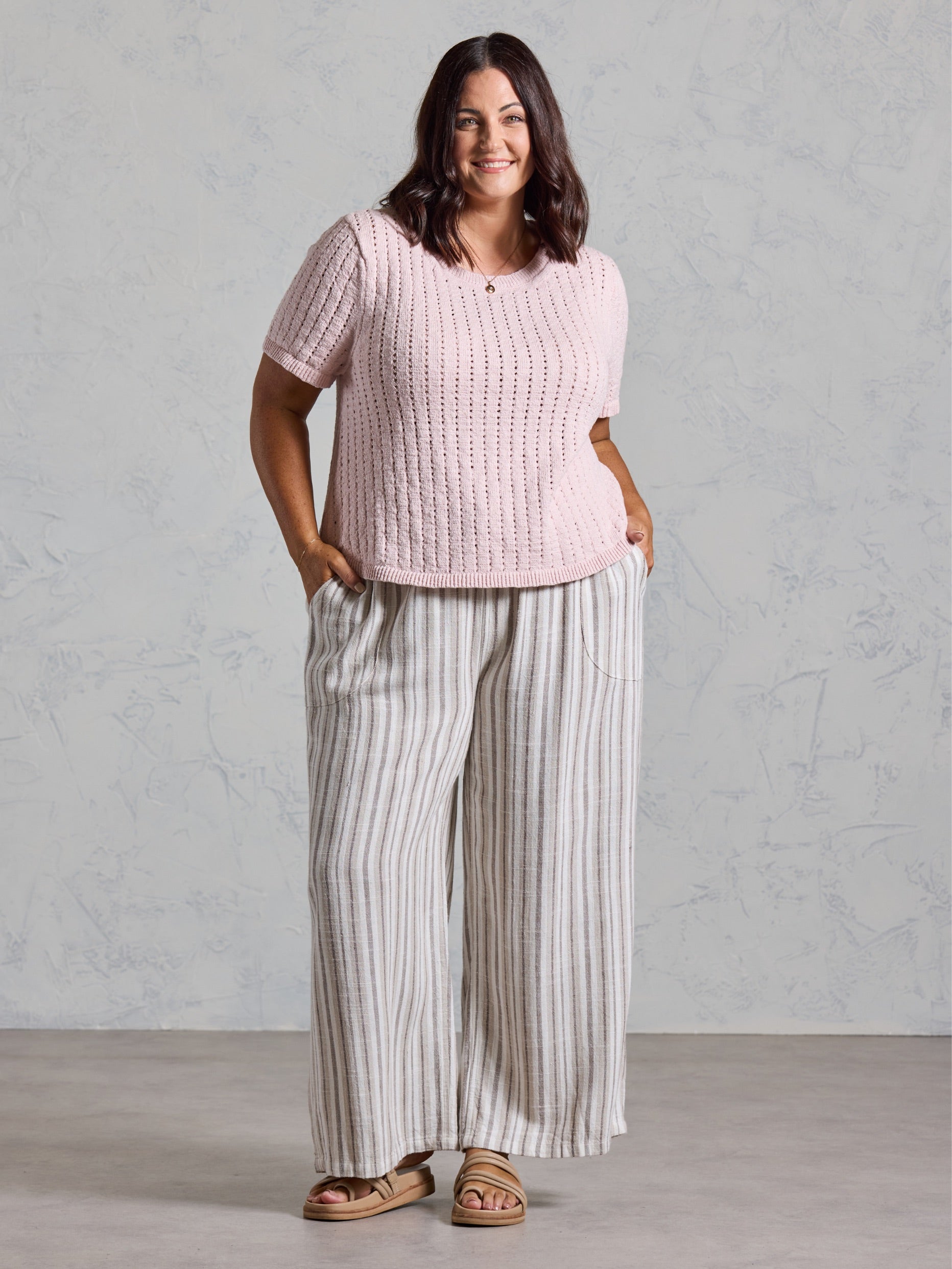 Agni Cotton Linen Knit Top Rosewater