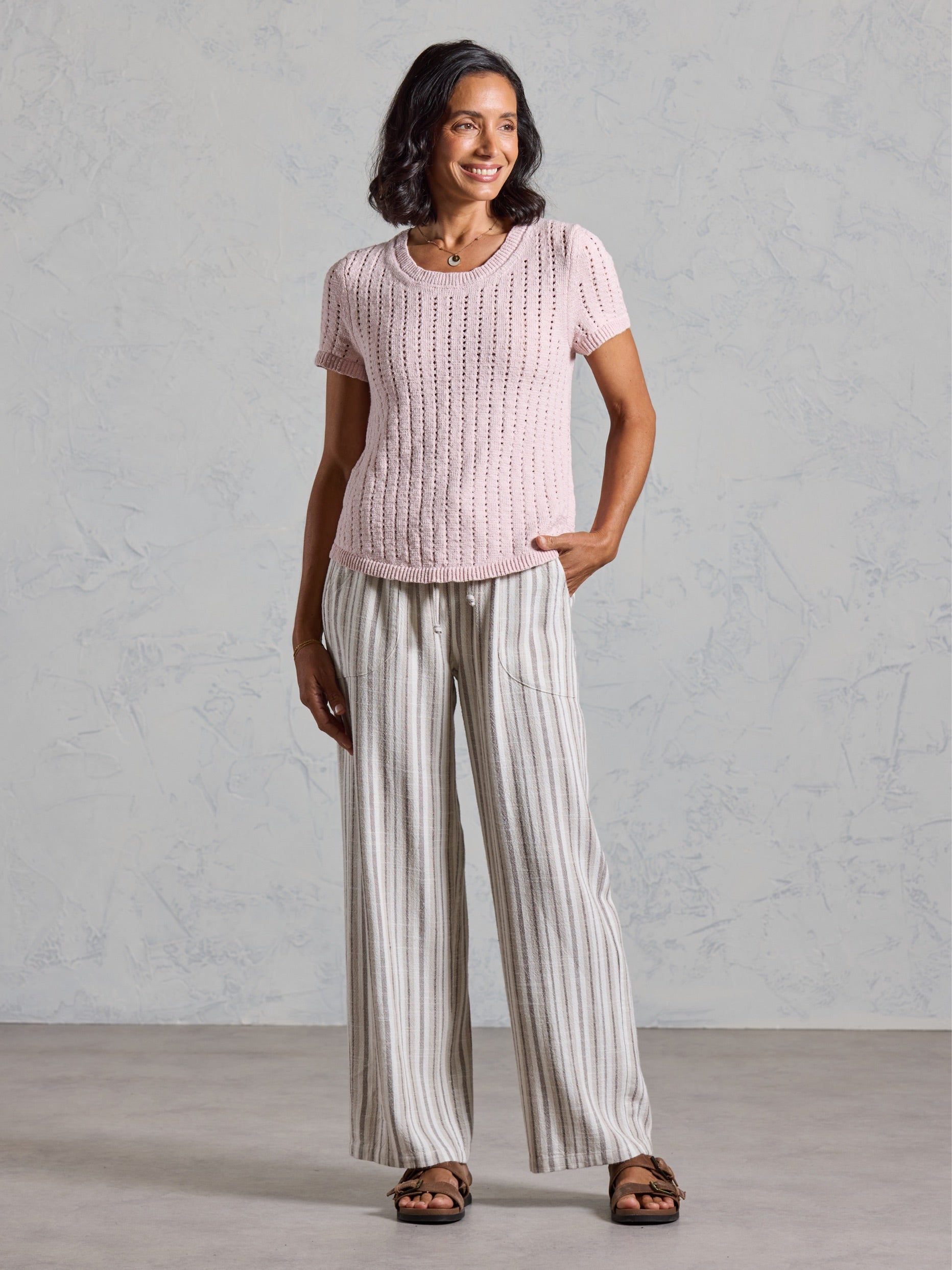 Agni Cotton Linen Knit Top Rosewater