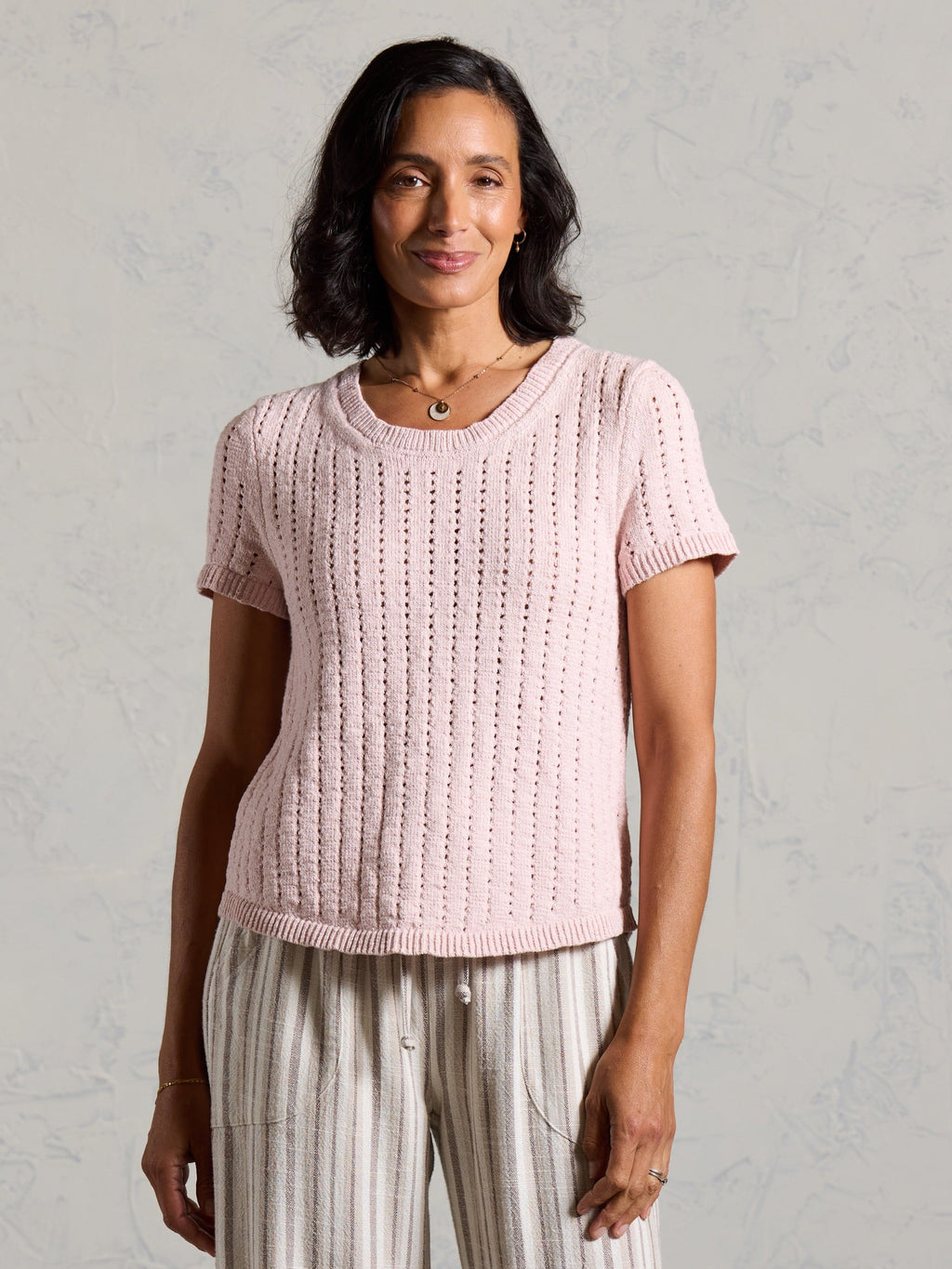 Agni Cotton Linen Knit Top Rosewater