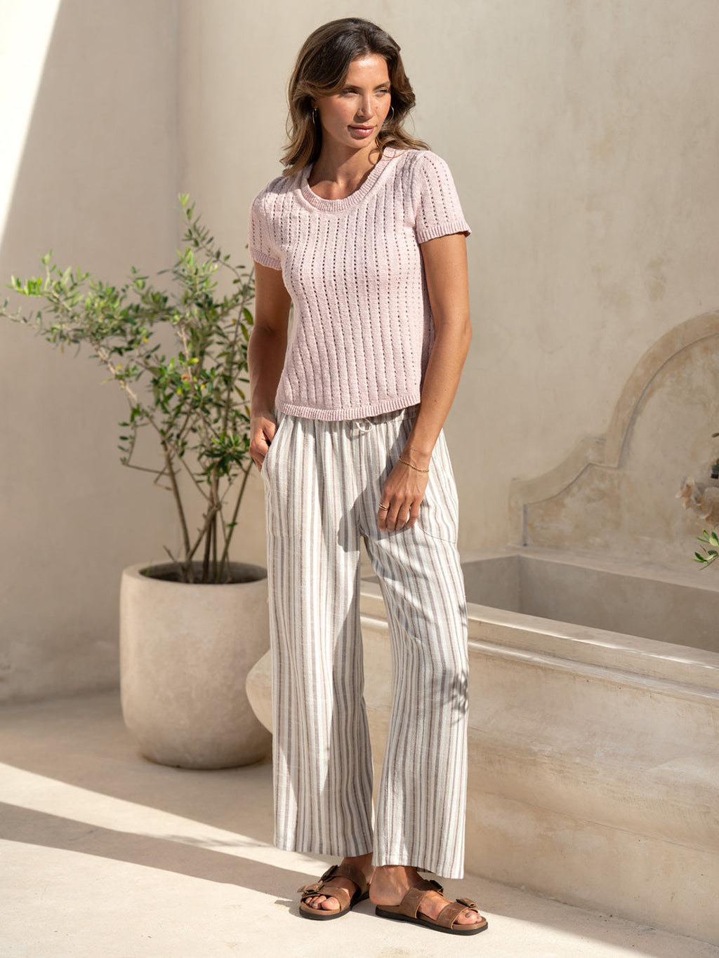 Agni Cotton Linen Knit Top Rosewater