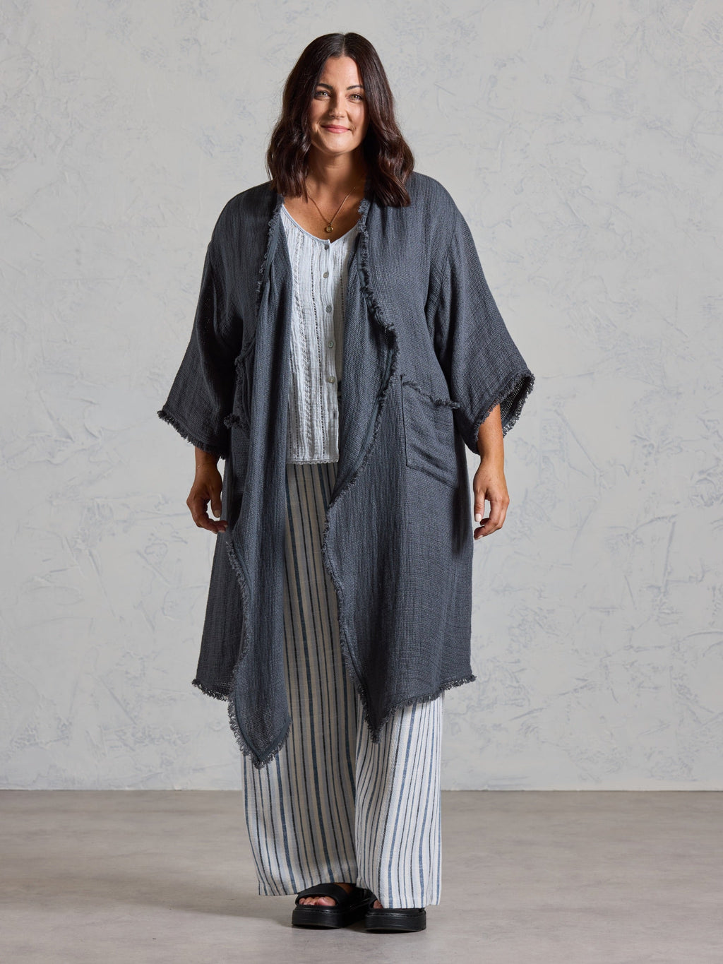 Laguna French Linen Kimono Charcoal