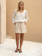 Anika French Linen Shorts Stone