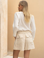 Anika French Linen Shorts Stone