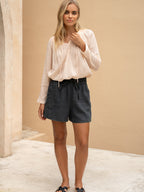 Anika French Linen Shorts Charcoal
