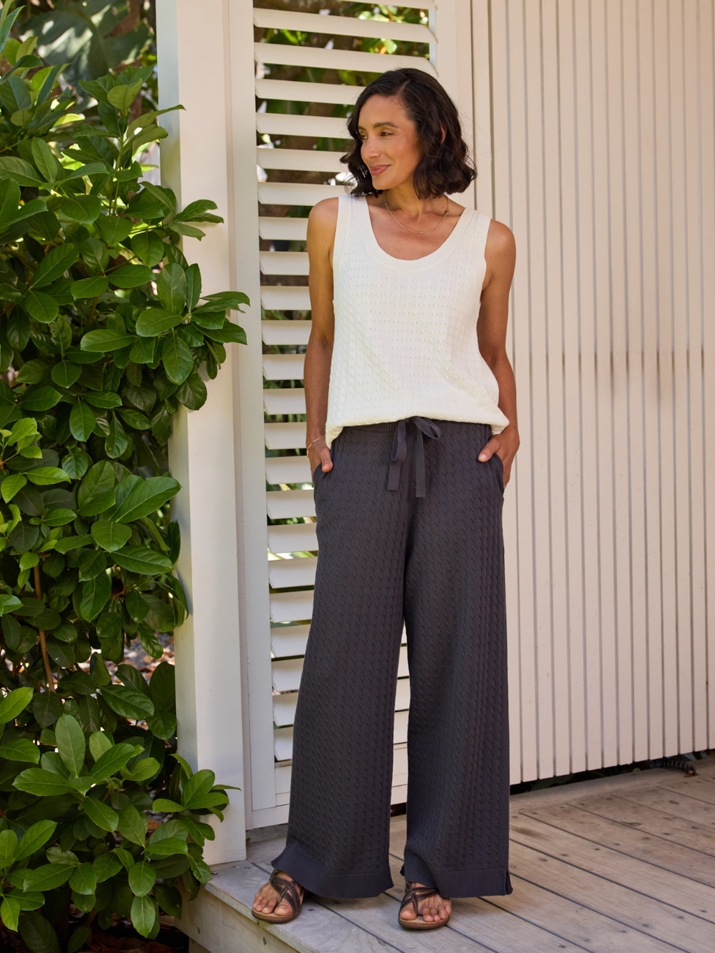 Pambula Cotton Knit Pants Charcoal