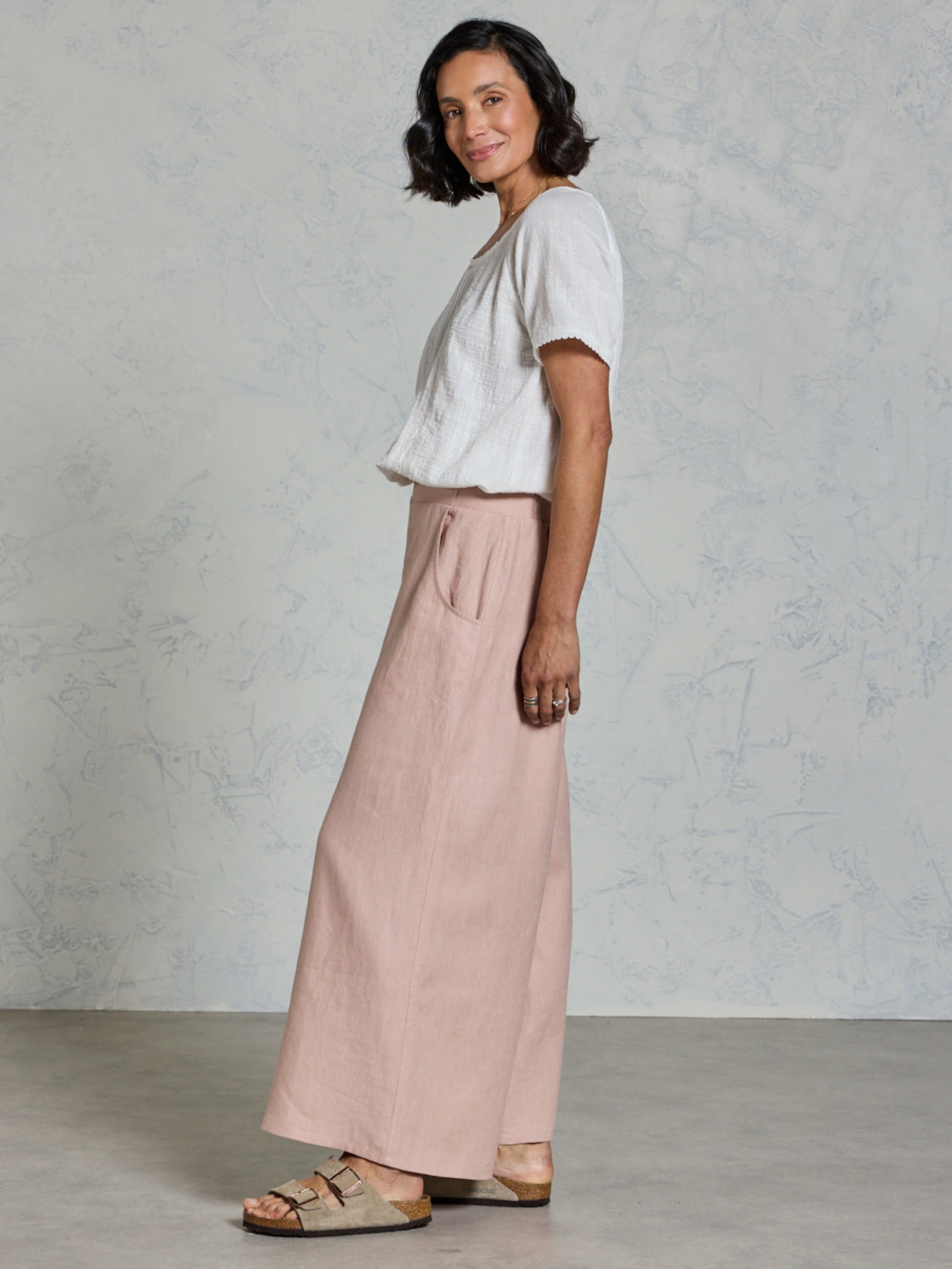 Portillo French Linen Pants Tea Rose